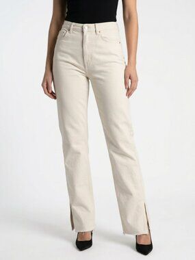 ZARA High Rise Straight Leg Jeans Side Slit Cream Size 4
